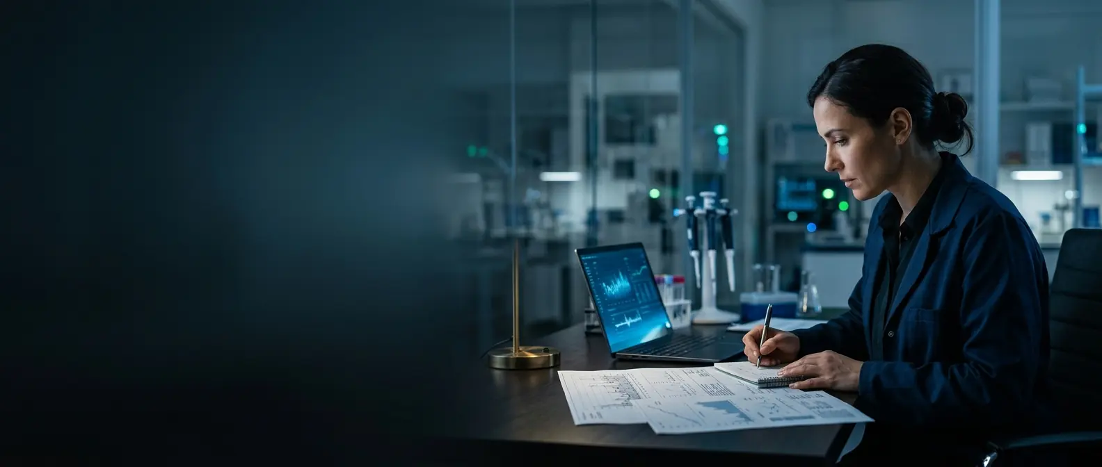 Engenheiro ambiental analisando relatórios técnicos